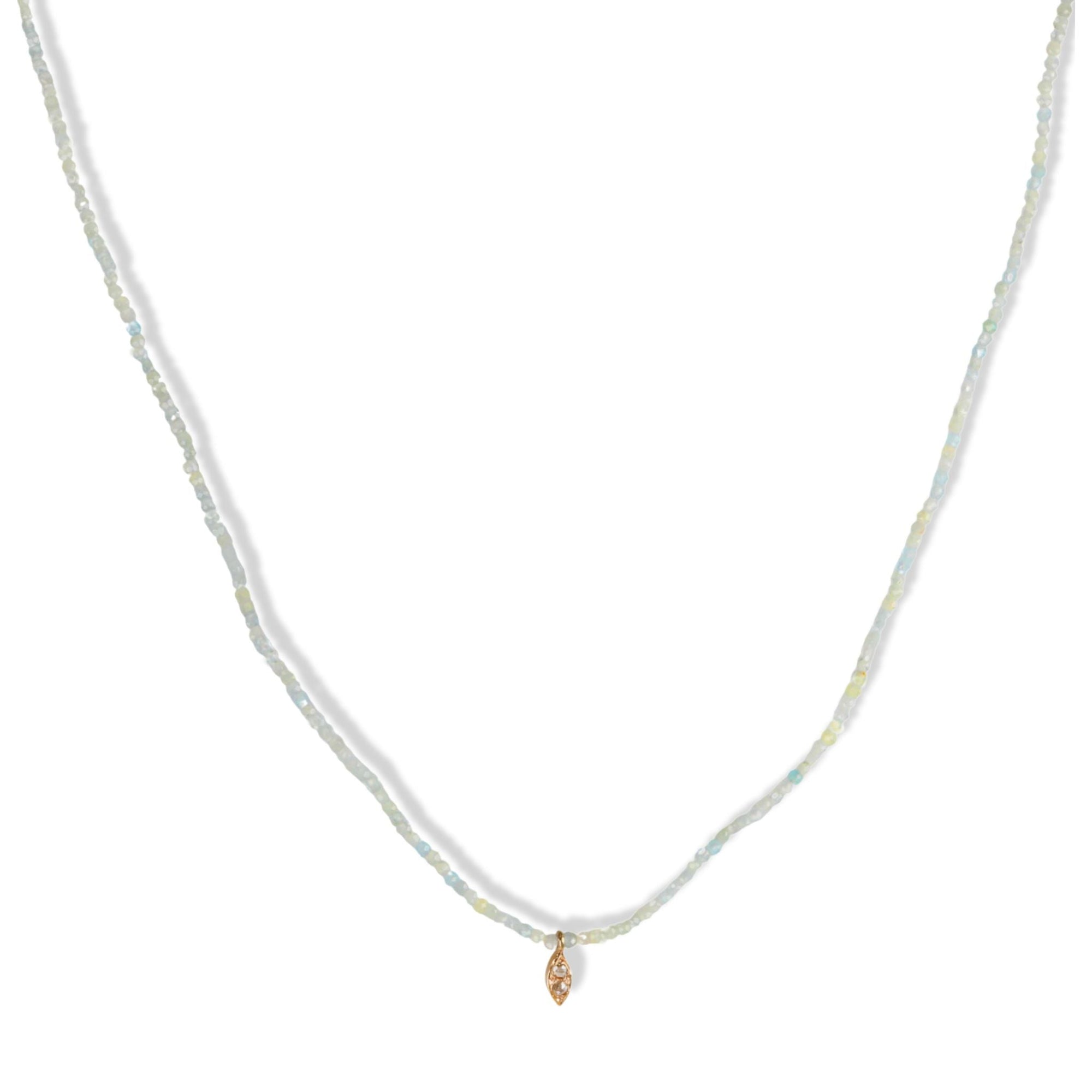 Faceted Aquamarine Beaded Necklace With 18K Marquise Diamond Charm - Peridot Fine Jewelry - Margaret Solow Jewelry