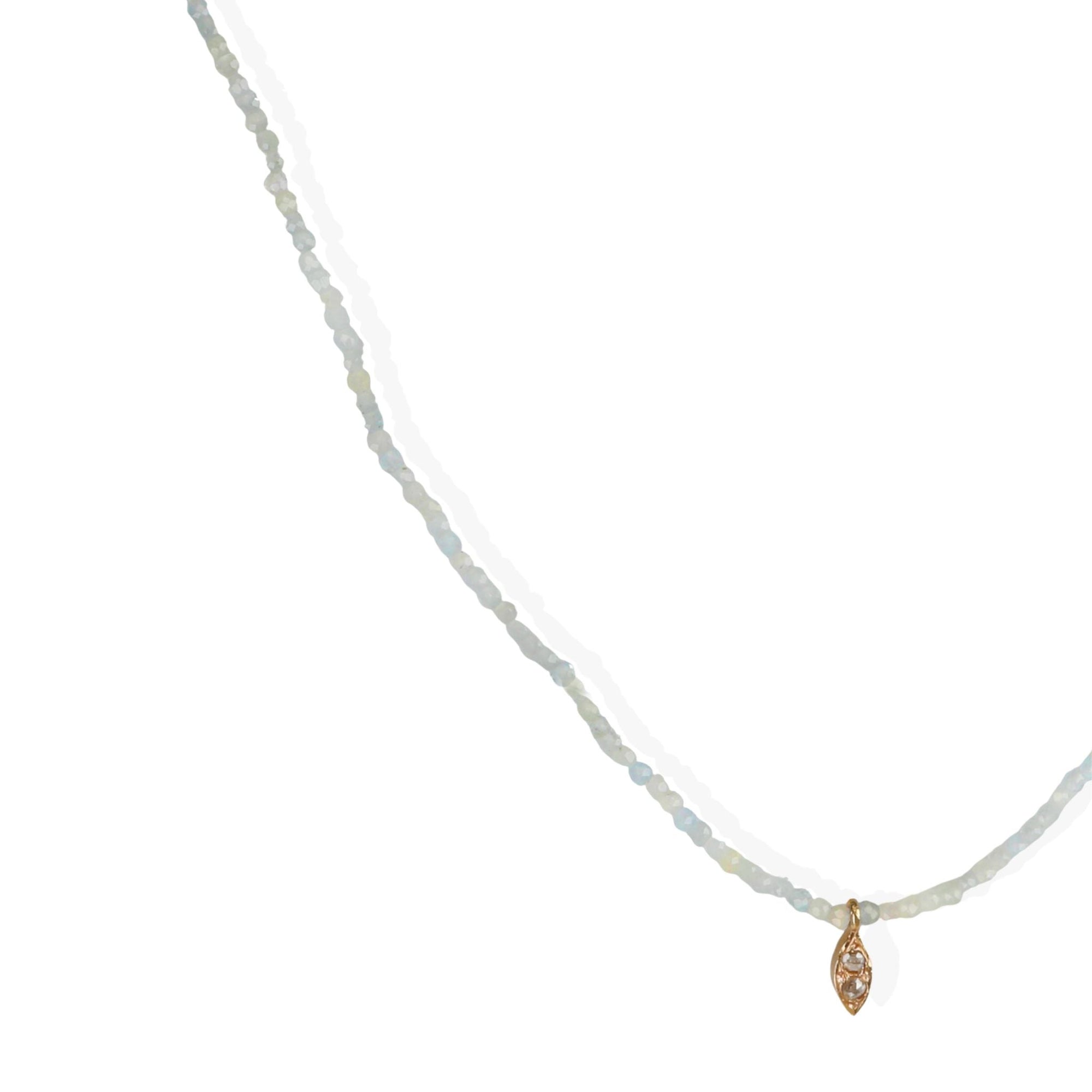 Faceted Aquamarine Beaded Necklace With 18K Marquise Diamond Charm - Peridot Fine Jewelry - Margaret Solow Jewelry