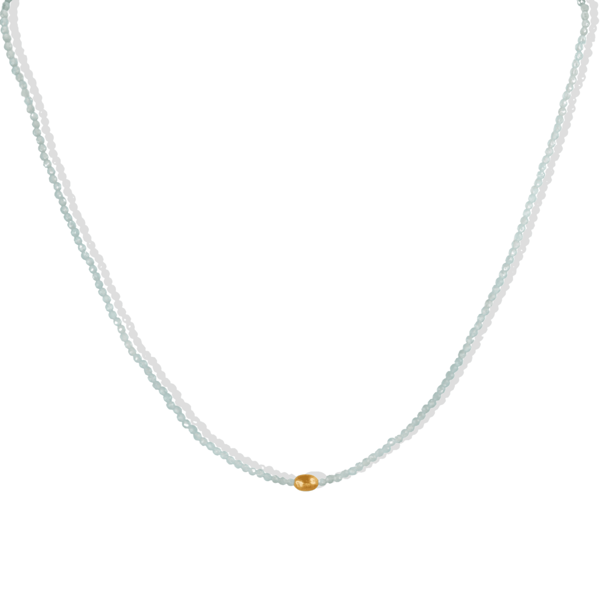 Faceted Aquamarine Beaded Necklace with Brushed 18K Rounded Oval Bead - Peridot Fine Jewelry - Margaret Solow Jewelry