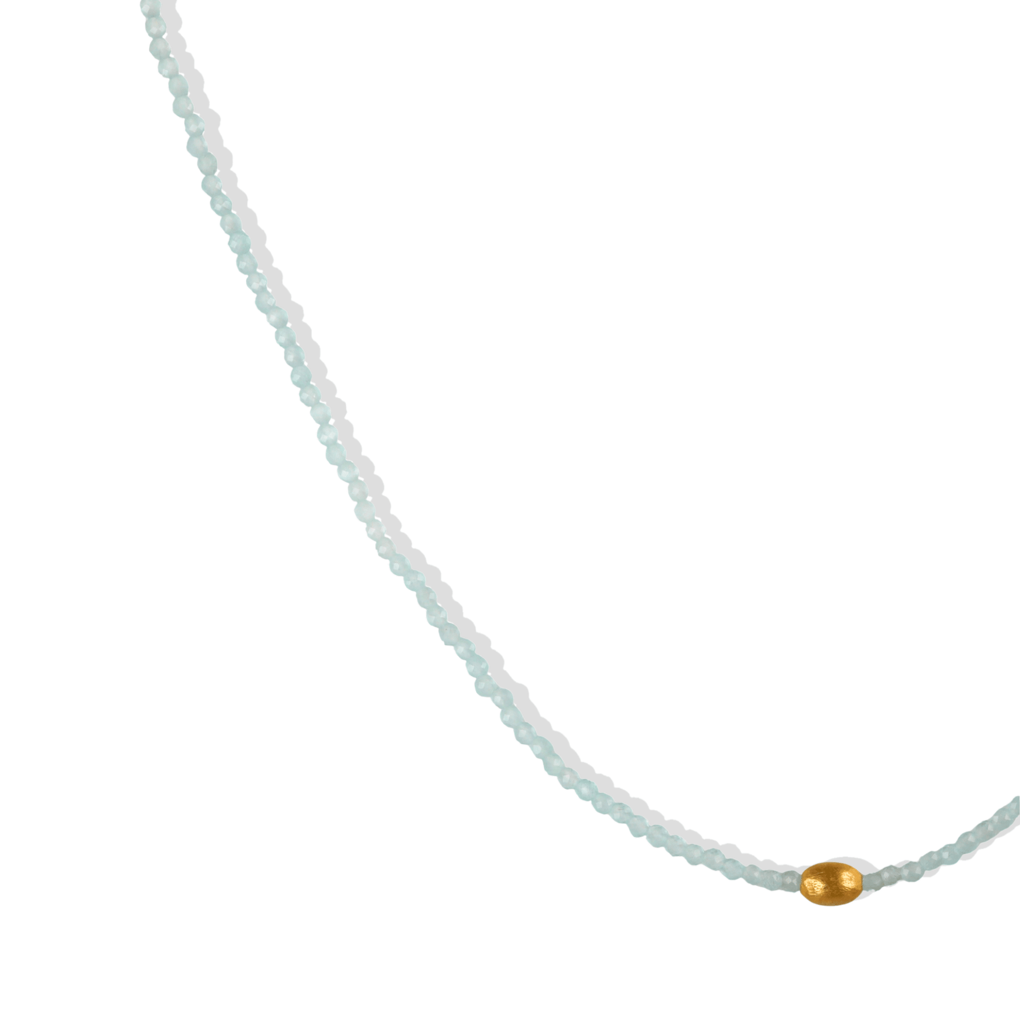 Faceted Aquamarine Beaded Necklace with Brushed 18K Rounded Oval Bead - Peridot Fine Jewelry - Margaret Solow Jewelry
