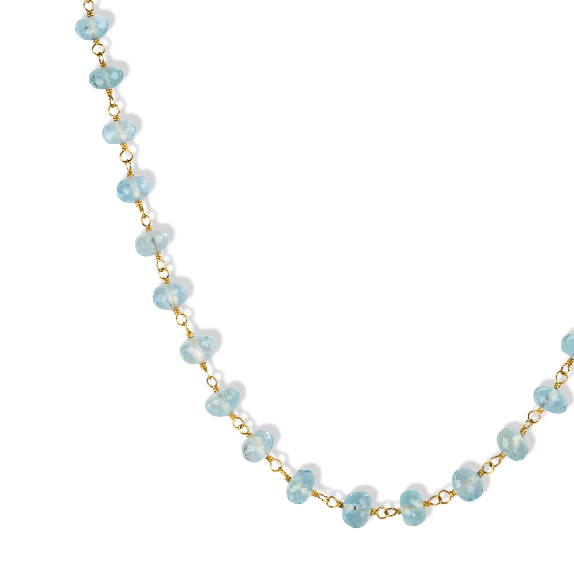 Faceted Aquamarine Rondelle Bead & 20K Hand - Wrapped Necklace - Peridot Fine Jewelry - Caroline Ellen
