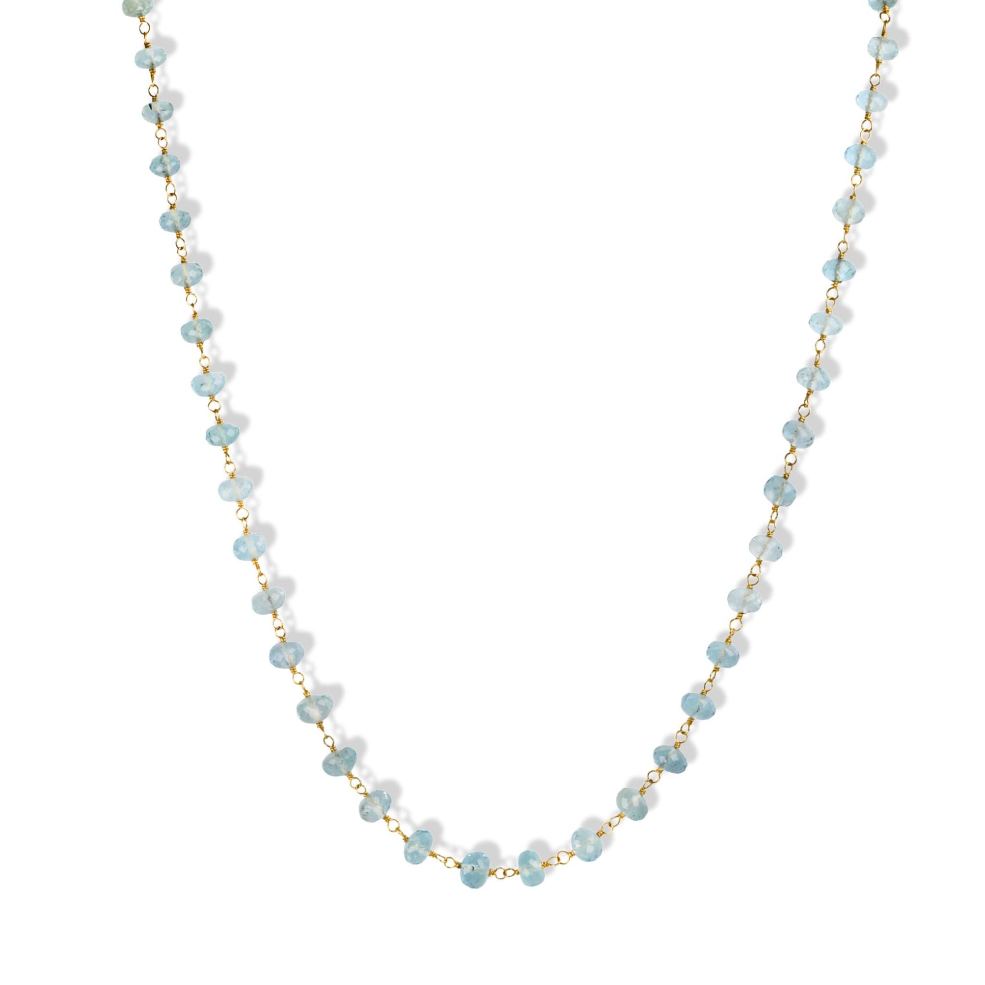 Faceted Aquamarine Rondelle Bead & 20K Hand - Wrapped Necklace - Peridot Fine Jewelry - Caroline Ellen