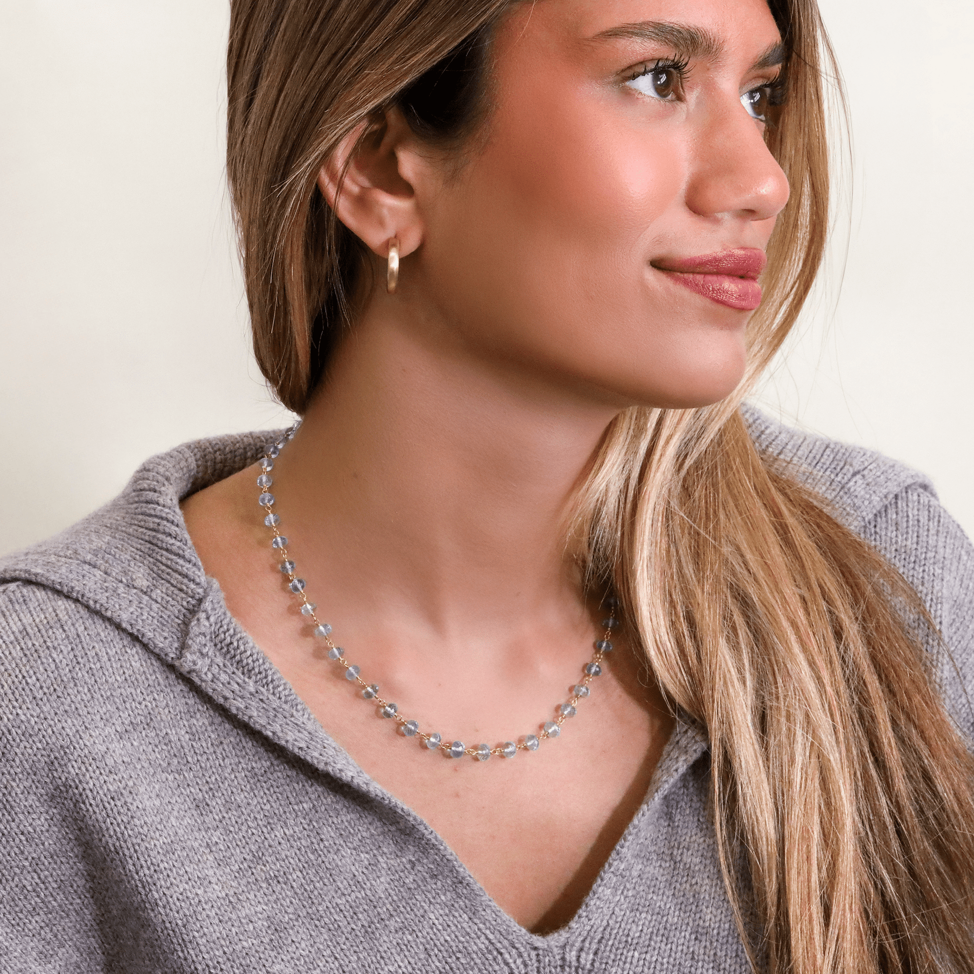 Faceted Aquamarine Rondelle Bead & 20K Hand - Wrapped Necklace - Peridot Fine Jewelry - Caroline Ellen