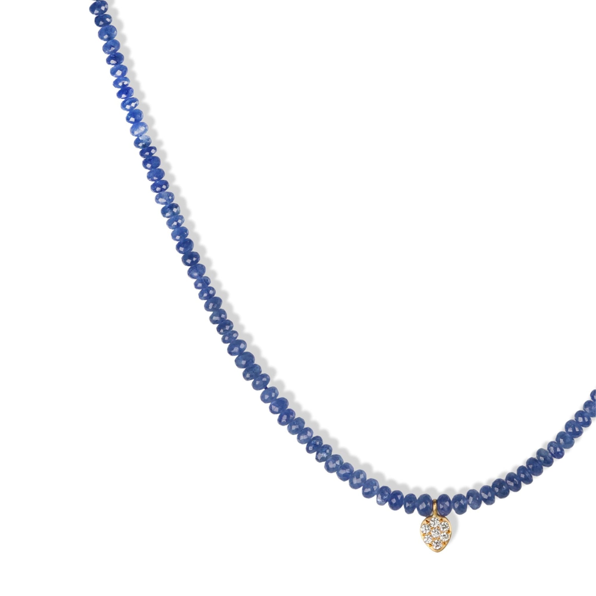 Faceted Beaded Blue Sapphire Necklace with 20K Pave Diamond Pear - Shaped Charm - Peridot Fine Jewelry - Caroline Ellen
