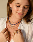 Faceted Beaded Blue Sapphire Necklace with 20K Pave Diamond Pear - Shaped Charm - Peridot Fine Jewelry - Caroline Ellen