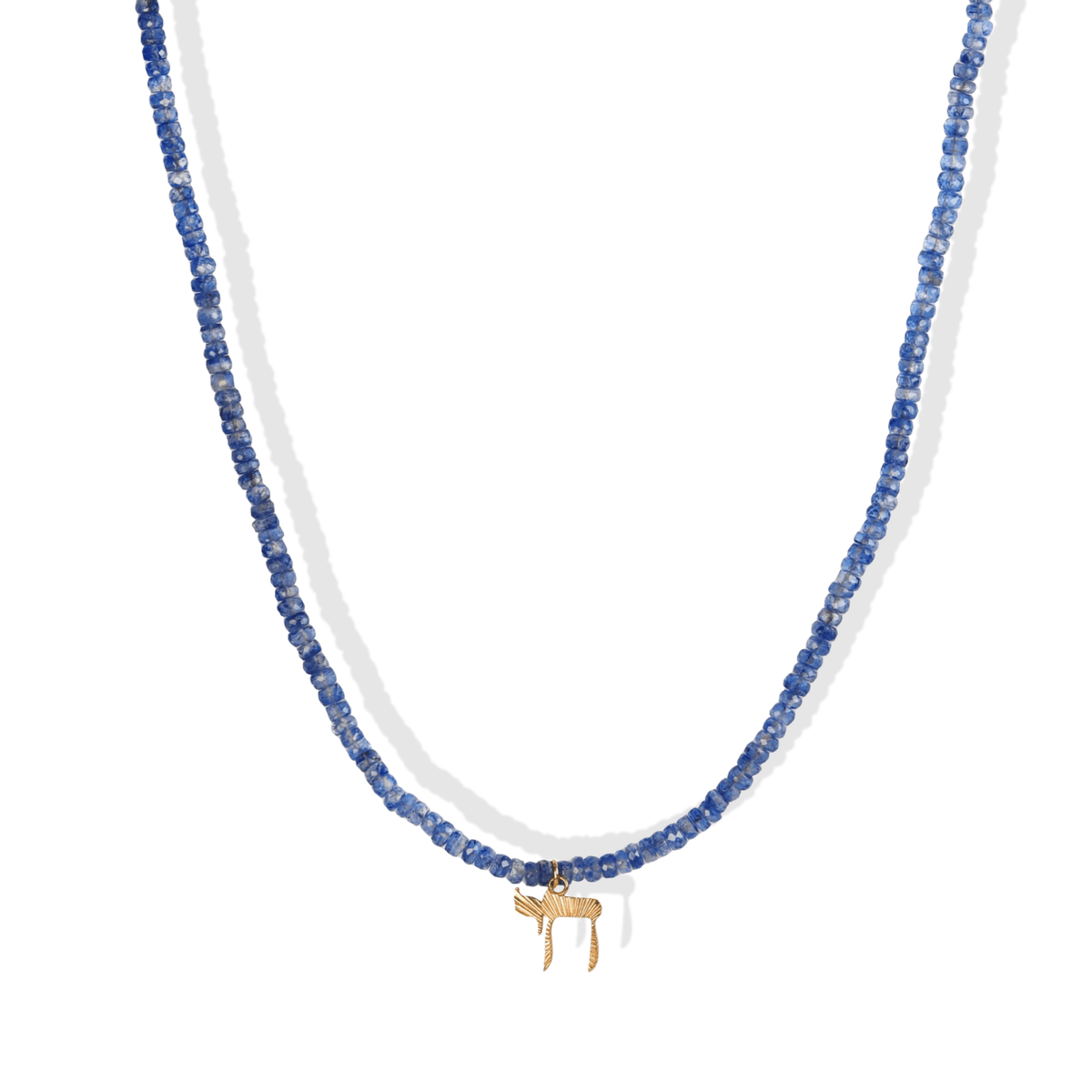 Faceted Blue Kyanite Beaded Choker With 10K "Chai" Charm - Peridot Fine Jewelry - Zahava