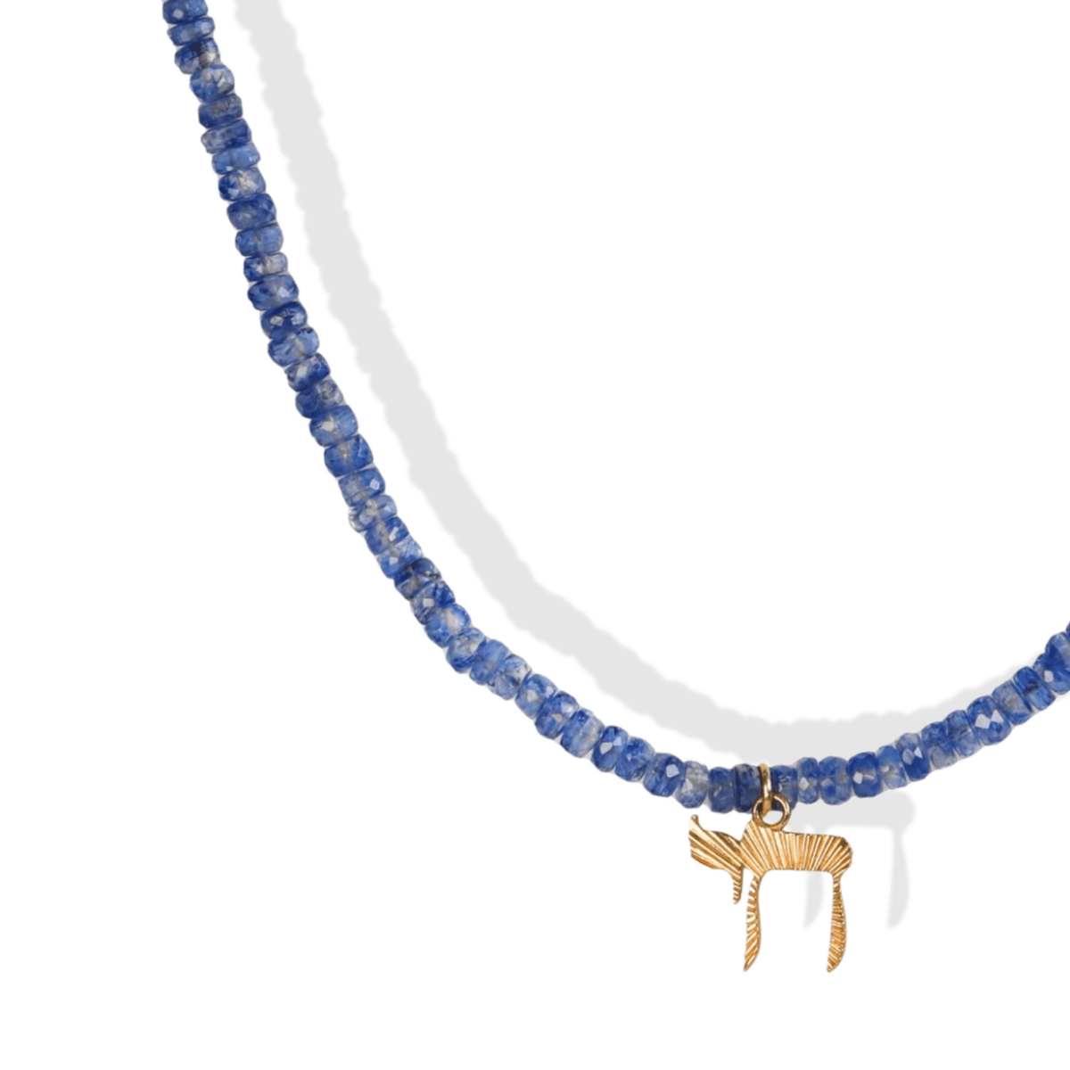 Faceted Blue Kyanite Beaded Choker With 10K "Chai" Charm - Peridot Fine Jewelry - Zahava