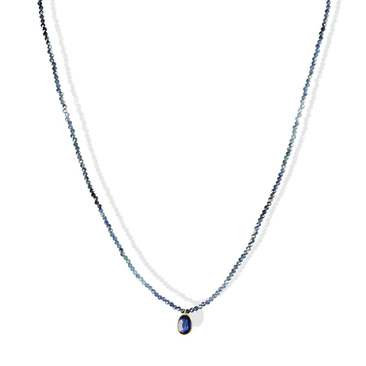 Faceted Blue Sapphire Beaded Necklace with 18K Bezel-Set Rosecut Blue Sapphire Charm - Peridot Fine Jewelry - Margaret Solow Jewelry