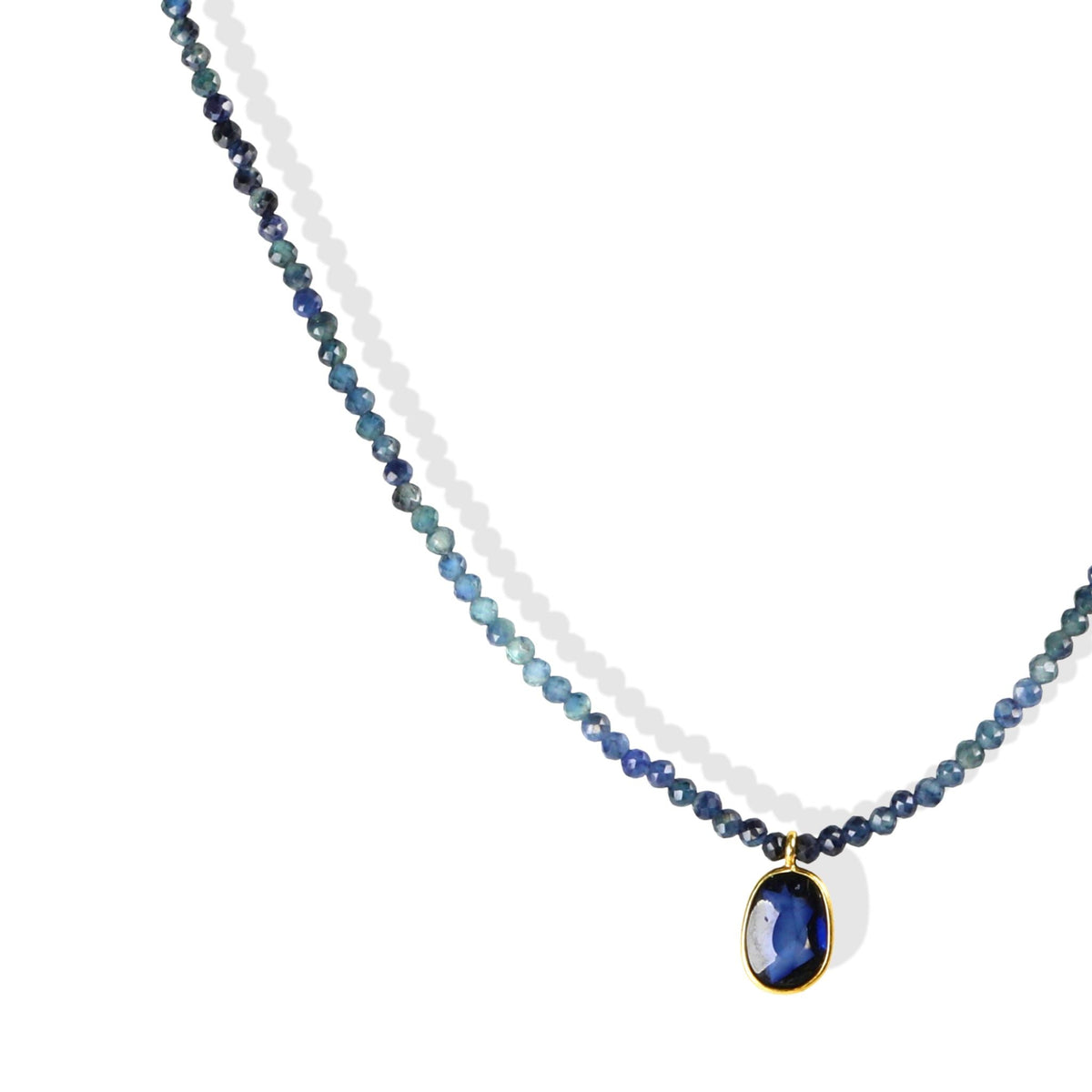 Faceted Blue Sapphire Beaded Necklace with 18K Bezel-Set Rosecut Blue Sapphire Charm - Peridot Fine Jewelry - Margaret Solow Jewelry