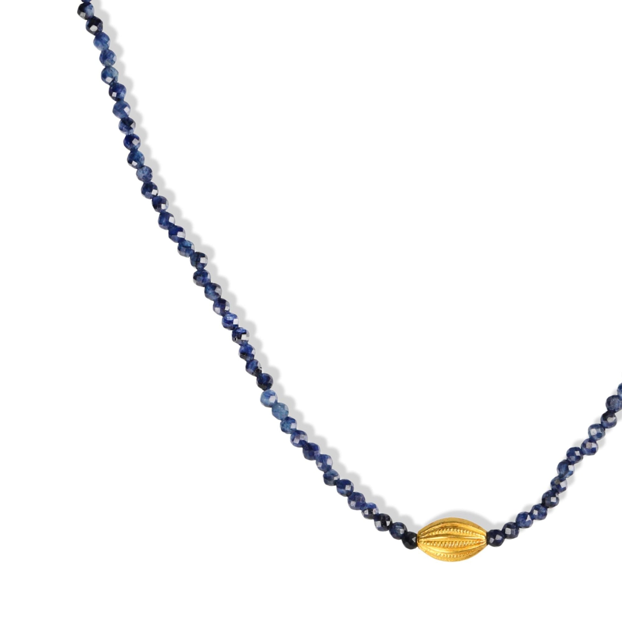 Faceted Blue Sapphire Beaded Necklace With 18K Carved Marquise Bead - Peridot Fine Jewelry - Margaret Solow Jewelry