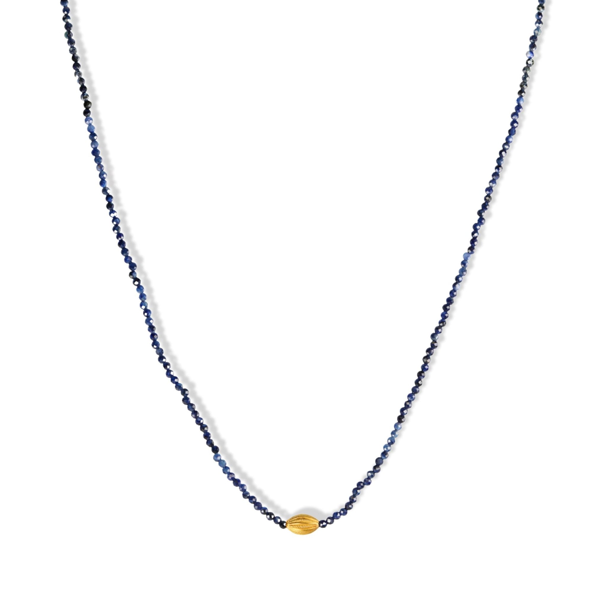 Faceted Blue Sapphire Beaded Necklace With 18K Carved Marquise Bead - Peridot Fine Jewelry - Margaret Solow Jewelry