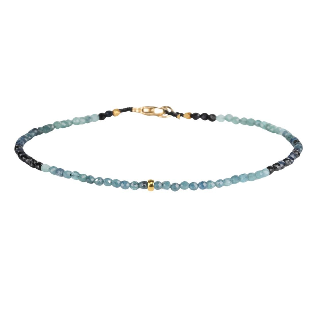 Faceted Blue Tourmaline Beaded Bracelet with 18K Nugget Bead - Peridot Fine Jewelry - Margaret Solow Jewelry