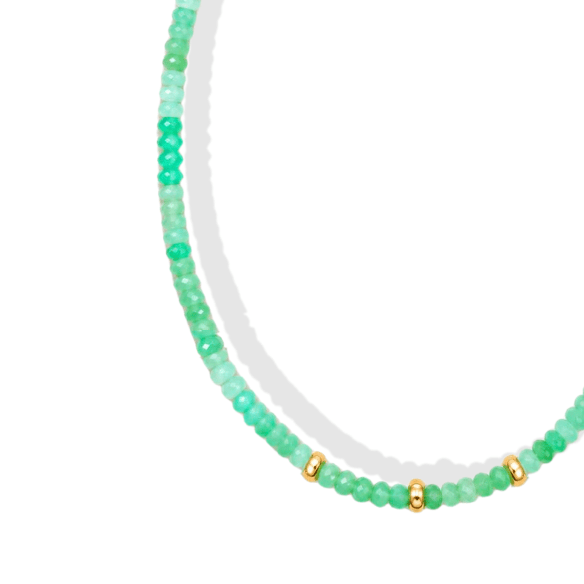Faceted Chrysoprase Beaded Necklace With Three 14K Beads &amp; Clasp - Peridot Fine Jewelry - Zahava