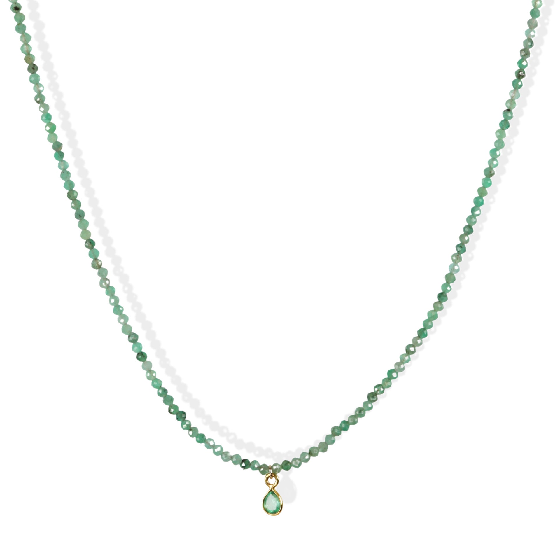 Faceted Emerald Beaded Neckale with 18K Emerald Charm - Peridot Fine Jewelry - Margaret Solow Jewelry