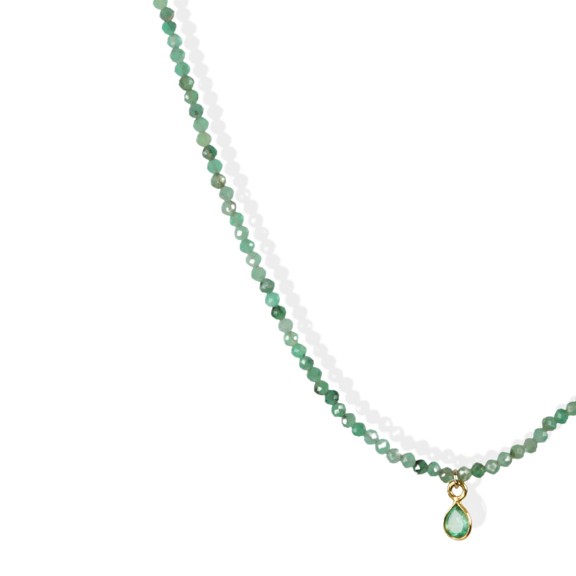 Faceted Emerald Beaded Neckale with 18K Emerald Charm - Peridot Fine Jewelry - Margaret Solow Jewelry