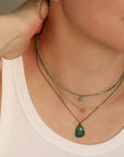 Faceted Emerald Beaded Necklace with 14K Bezel Set Emerald Quad Flower Charm - Peridot Fine Jewelry - Margaret Solow Jewelry