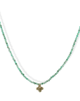 Faceted Emerald Beaded Necklace with 14K Bezel Set Emerald Quad Flower Charm - Peridot Fine Jewelry - Margaret Solow Jewelry