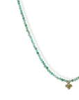 Faceted Emerald Beaded Necklace with 14K Bezel Set Emerald Quad Flower Charm - Peridot Fine Jewelry - Margaret Solow Jewelry