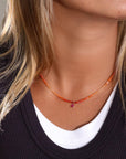 Faceted Fire Opal Beaded Necklace with 18K Bezel-Set Teardrop Ruby Charm - Peridot Fine Jewelry - Margaret Solow Jewelry