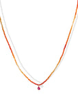 Faceted Fire Opal Beaded Necklace with 18K Bezel-Set Teardrop Ruby Charm - Peridot Fine Jewelry - Margaret Solow Jewelry
