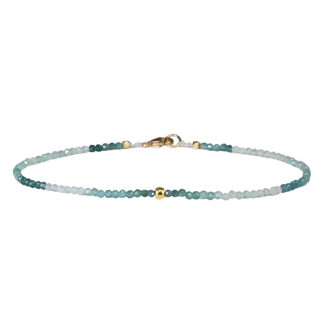 Faceted Grandidierite Beaded Bracelet with 18K High Polish Round Bead - Peridot Fine Jewelry - Margaret Solow Jewelry
