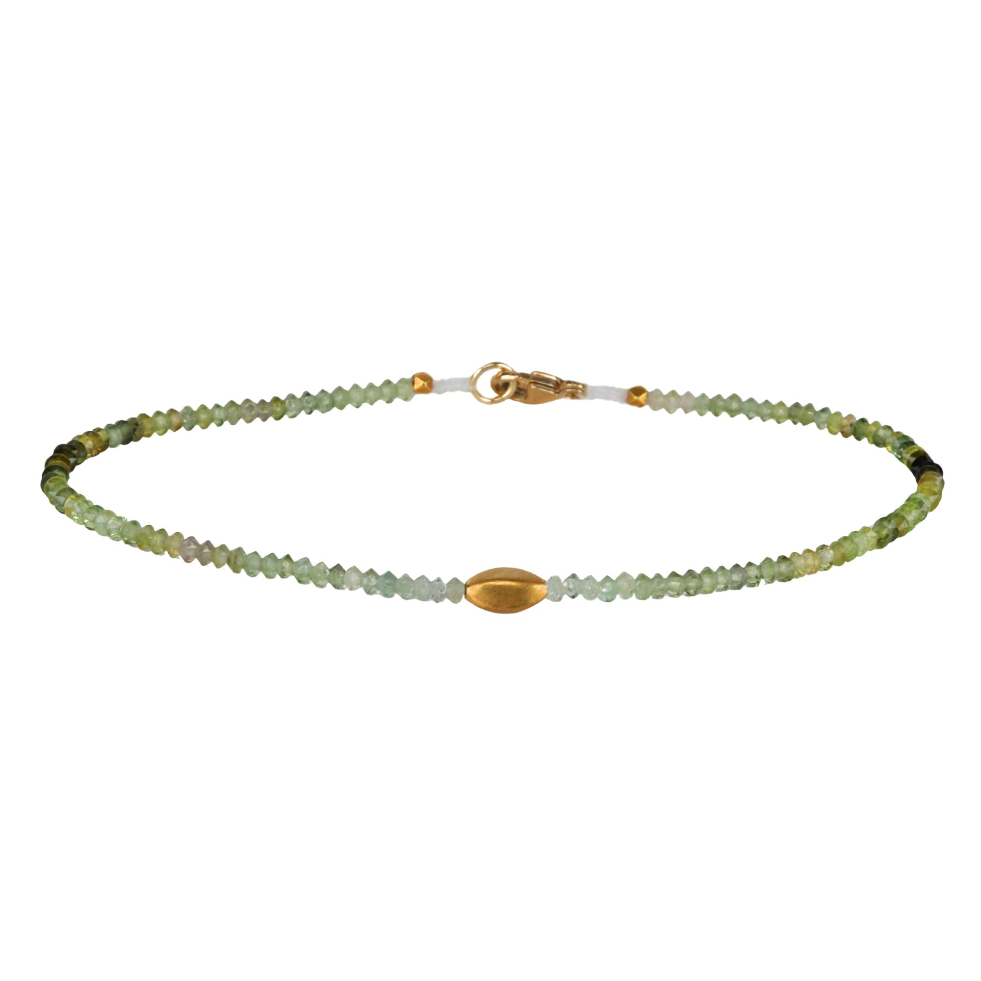 Faceted Green Tourmaline Beaded Bracelet with 18K Marquise Bead - Peridot Fine Jewelry - Margaret Solow Jewelry