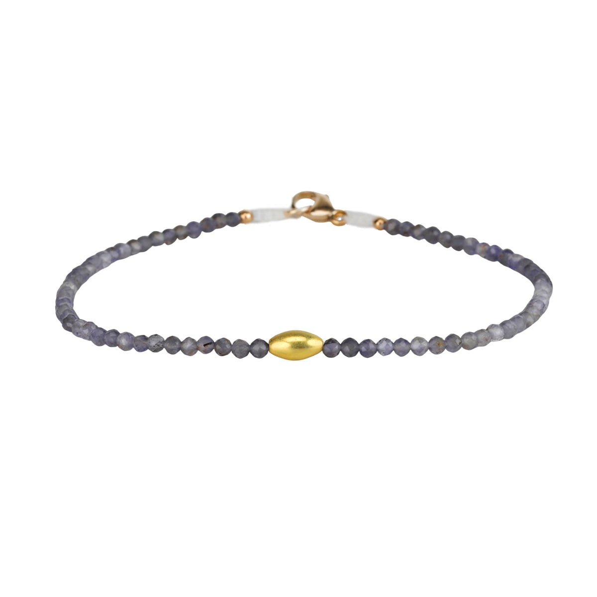 Faceted Iolite Beaded Bracelet with 18K Gold Bead &amp; Clasp - Peridot Fine Jewelry - Margaret Solow Jewelry