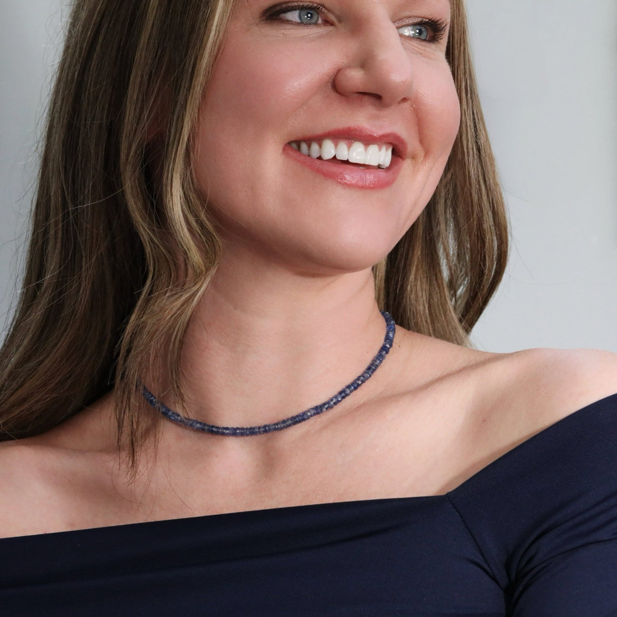 Faceted Kyanite Beaded Choker Necklace - Peridot Fine Jewelry - Zahava