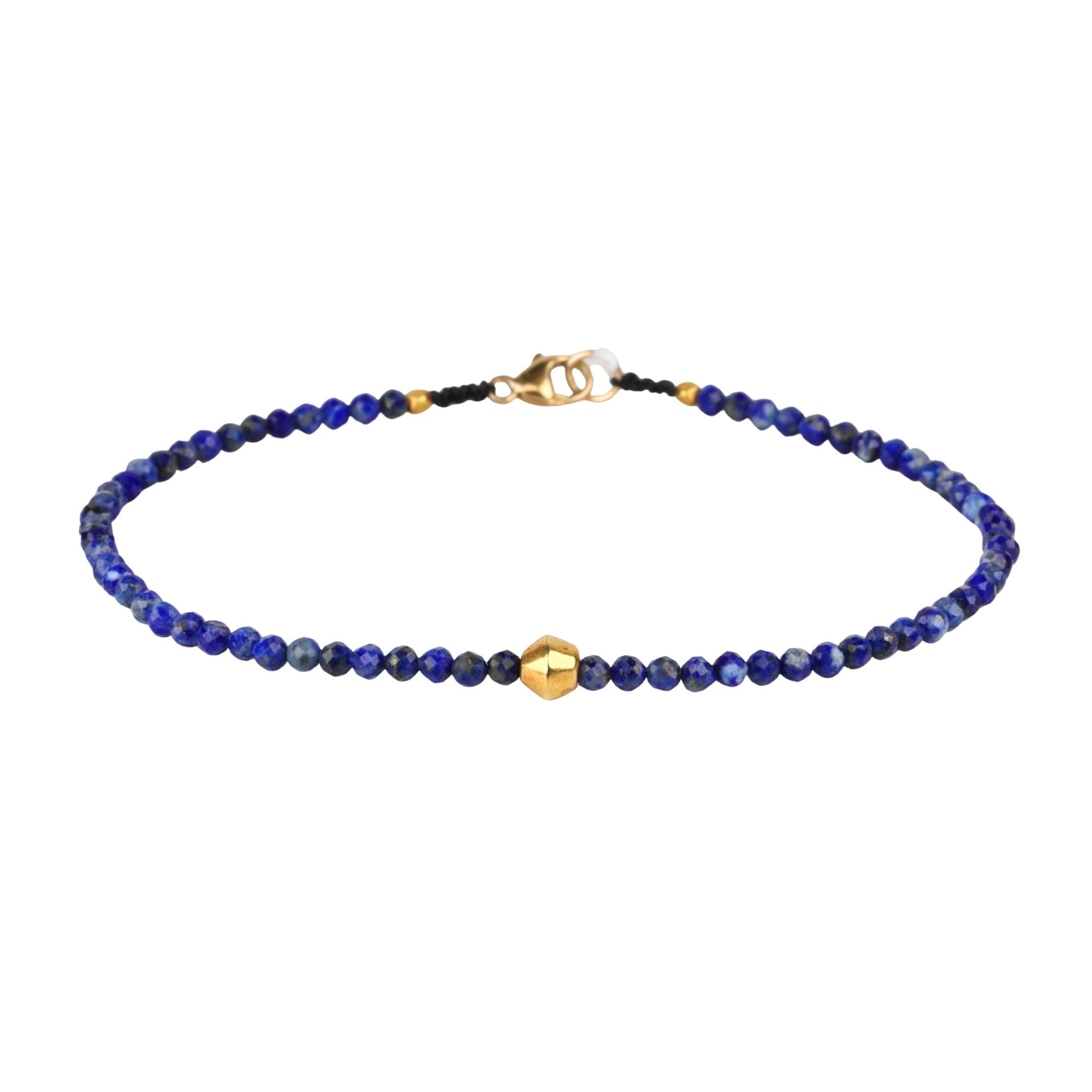 Faceted Lapis Beaded Bracelet with 18K Knife-Edge Bead - Peridot Fine Jewelry - Margaret Solow Jewelry