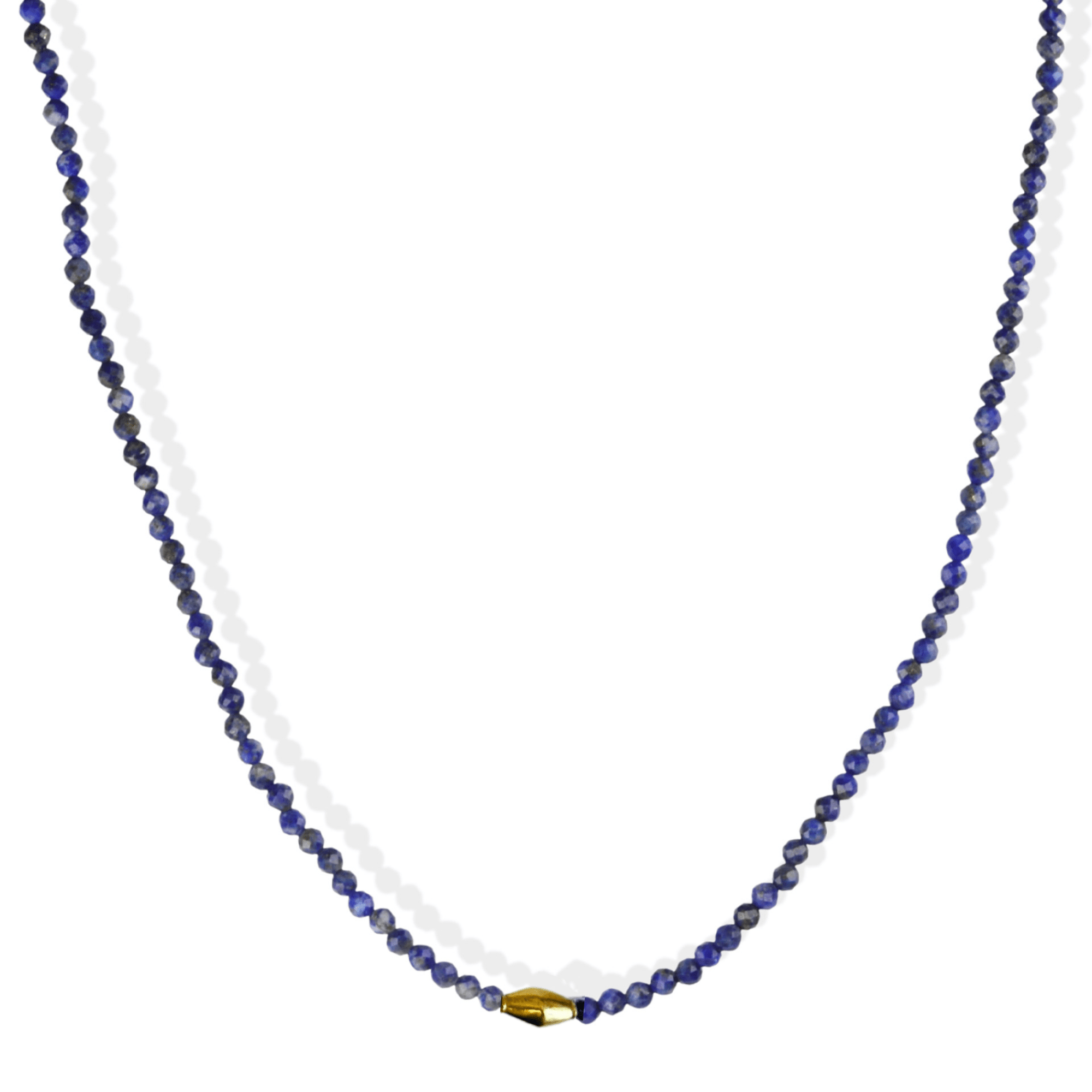 Faceted Lapis Beaded Necklace with 18K Rounded Rhombus Bead - Peridot Fine Jewelry - Margaret Solow Jewelry