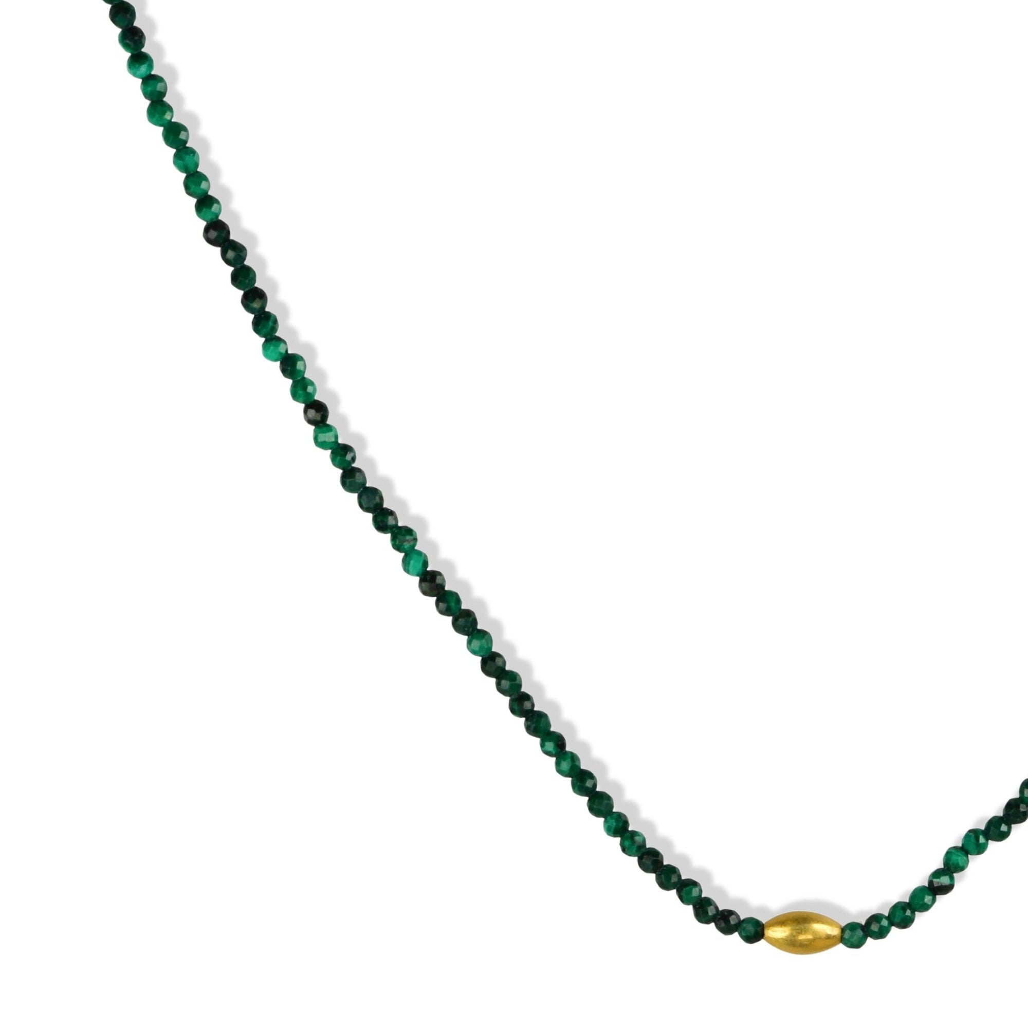 Faceted Malachite Beaded Necklace With 18K Smooth Marquise Bead - Peridot Fine Jewelry - Margaret Solow Jewelry