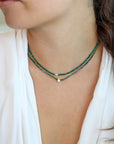 Faceted Malachite Beaded Necklace With 18K Smooth Marquise Bead - Peridot Fine Jewelry - Margaret Solow Jewelry