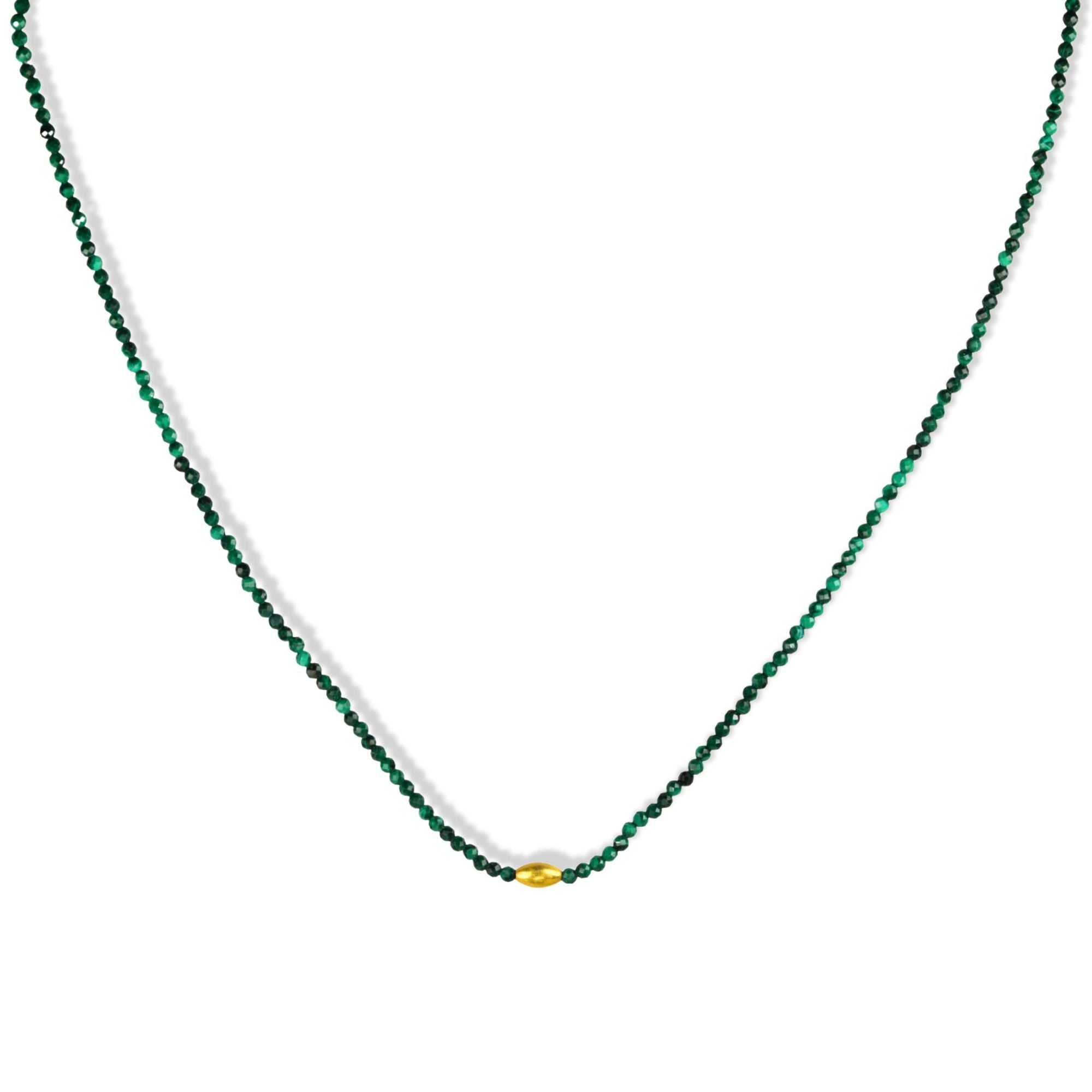 Faceted Malachite Beaded Necklace With 18K Smooth Marquise Bead - Peridot Fine Jewelry - Margaret Solow Jewelry