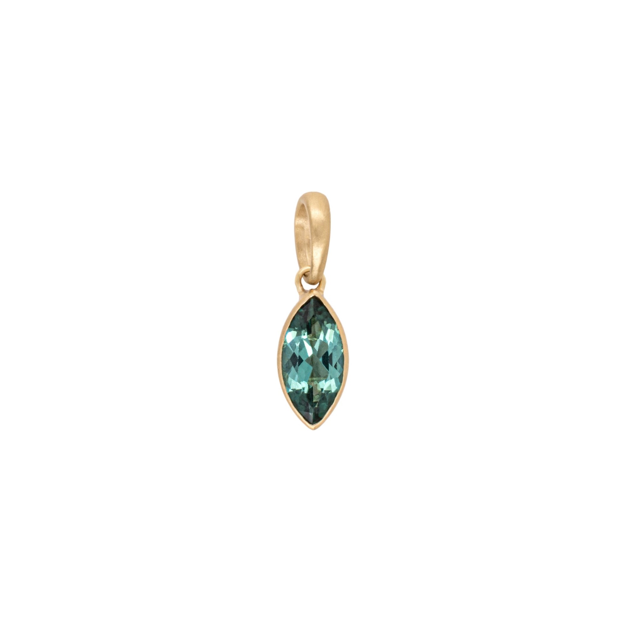 Faceted Marquise "Archive" 18K Bezel - Set Teal Blue - Green Tourmaline Charm - Peridot Fine Jewelry - Anne Sportun