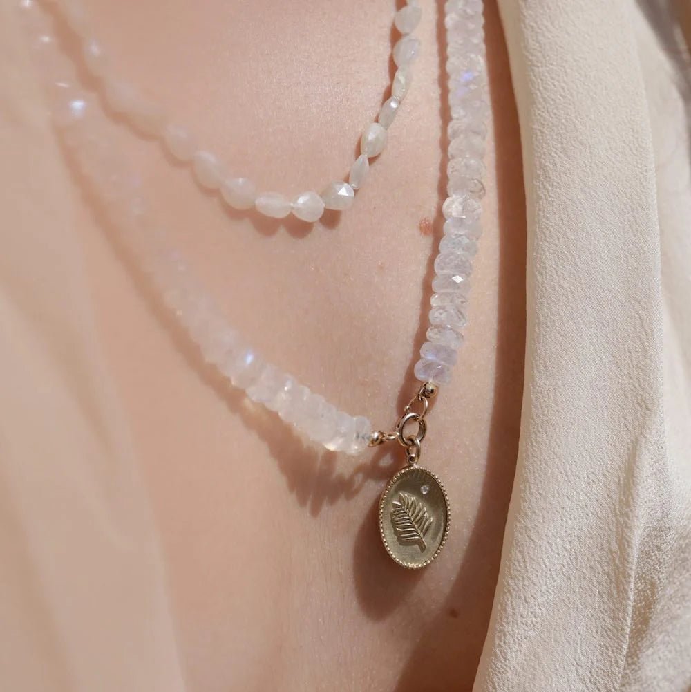Faceted Moonstone Beaded Necklace with Three 14K Centered Rondelle Beads &amp; Spring Clasp - Peridot Fine Jewelry - Zahava