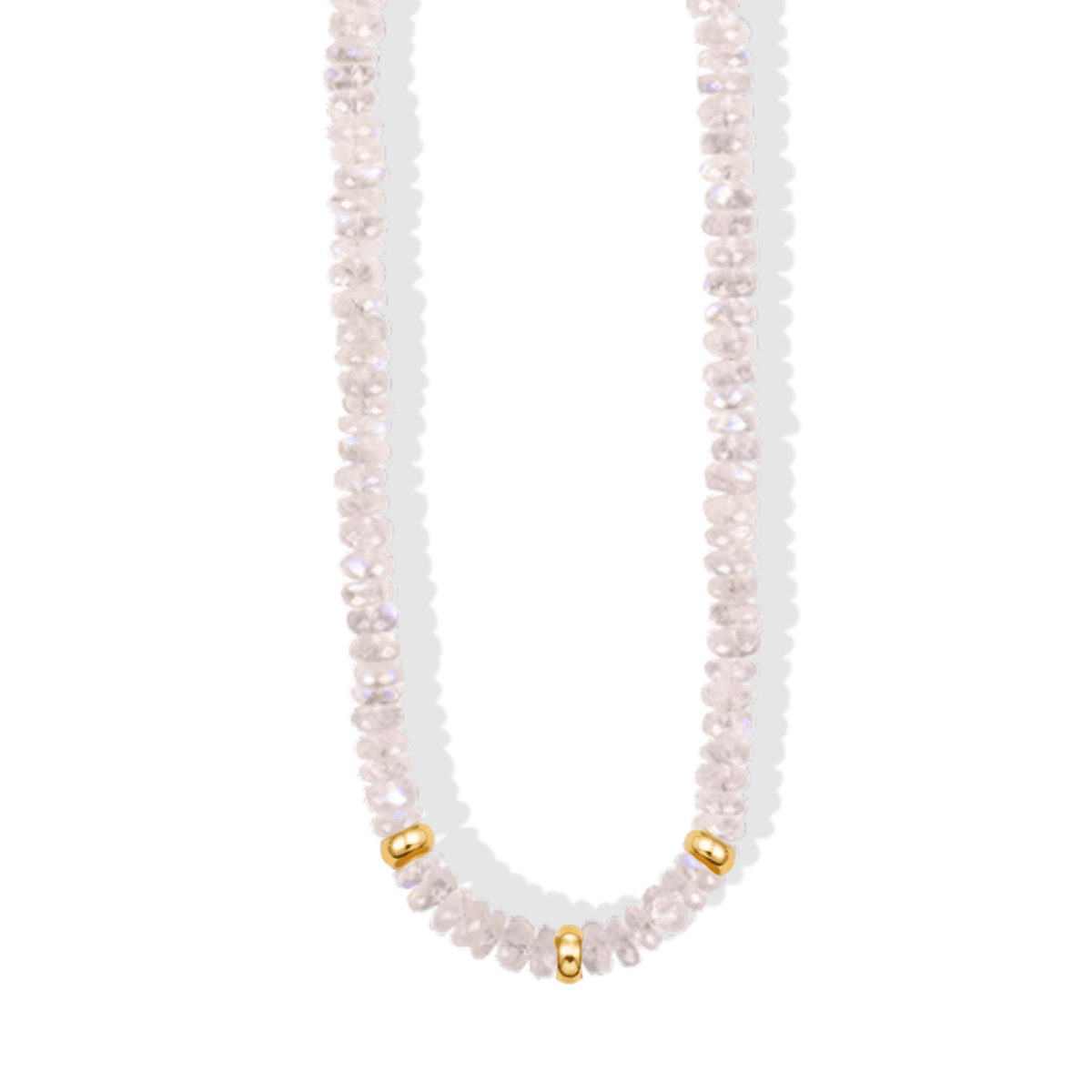 Faceted Moonstone Beaded Necklace with Three 14K Centered Rondelle Beads &amp; Spring Clasp - Peridot Fine Jewelry - Zahava