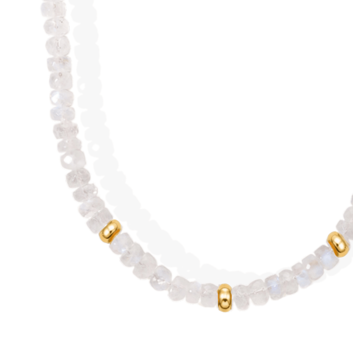 Faceted Moonstone Beaded Necklace with Three 14K Centered Rondelle Beads &amp; Spring Clasp - Peridot Fine Jewelry - Zahava