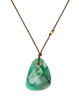 Faceted Natural Emerald Pendant Necklace with 18K Bezel - Set Emerald Detail on Brown Cord - Peridot Fine Jewelry - Margaret Solow Jewelry