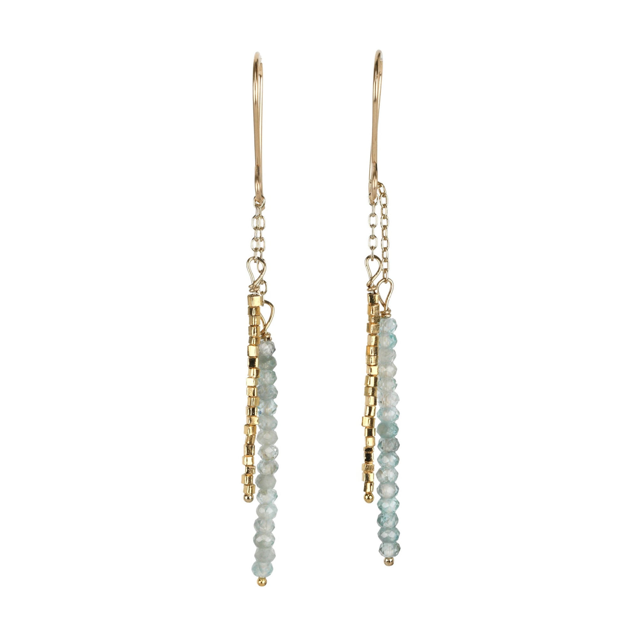 Faceted Natural Mossy Green Zircon &amp; Gold Vermeil Beaded Double &quot;Stick&quot; Earrings - Peridot Fine Jewelry - Debbie Fisher