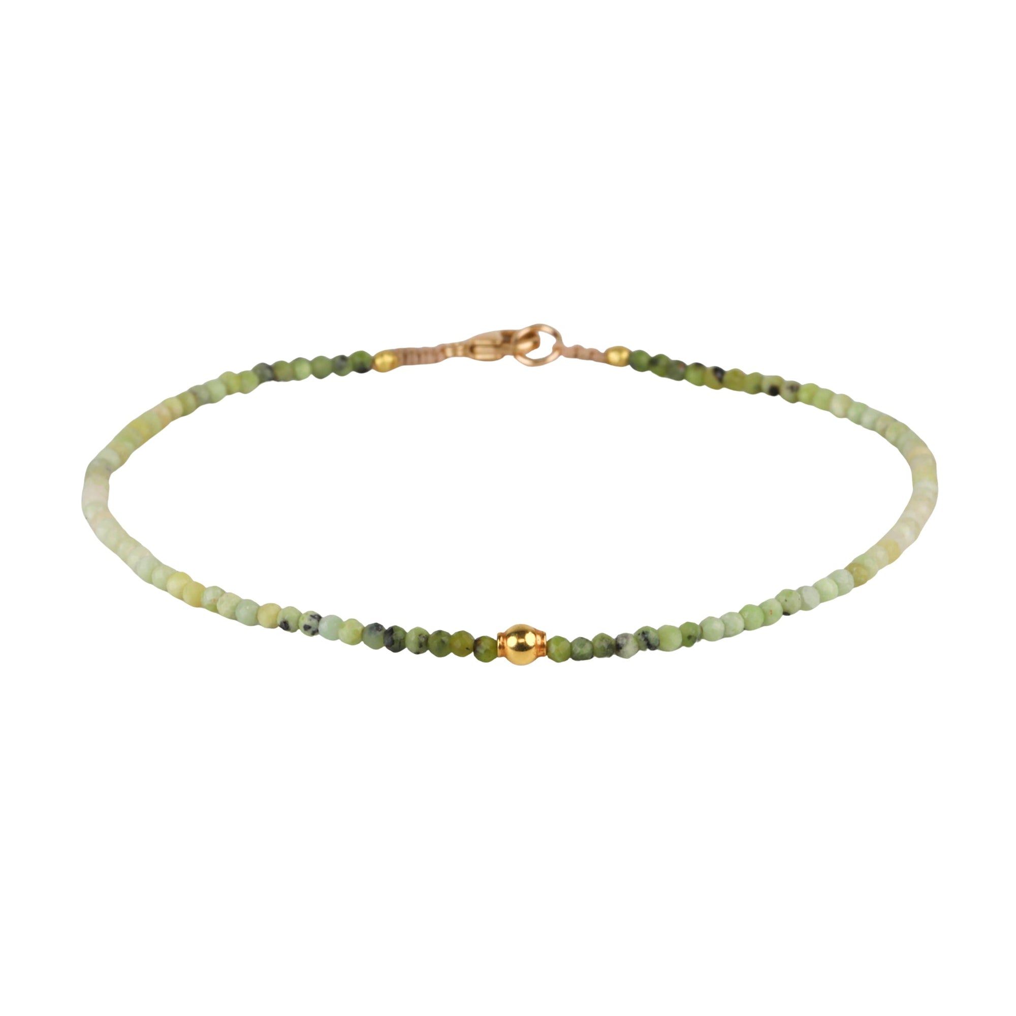 Faceted Ombre Green Opal Beaded Bracelet with 18K Carved Sphere Bead - Peridot Fine Jewelry - Margaret Solow Jewelry