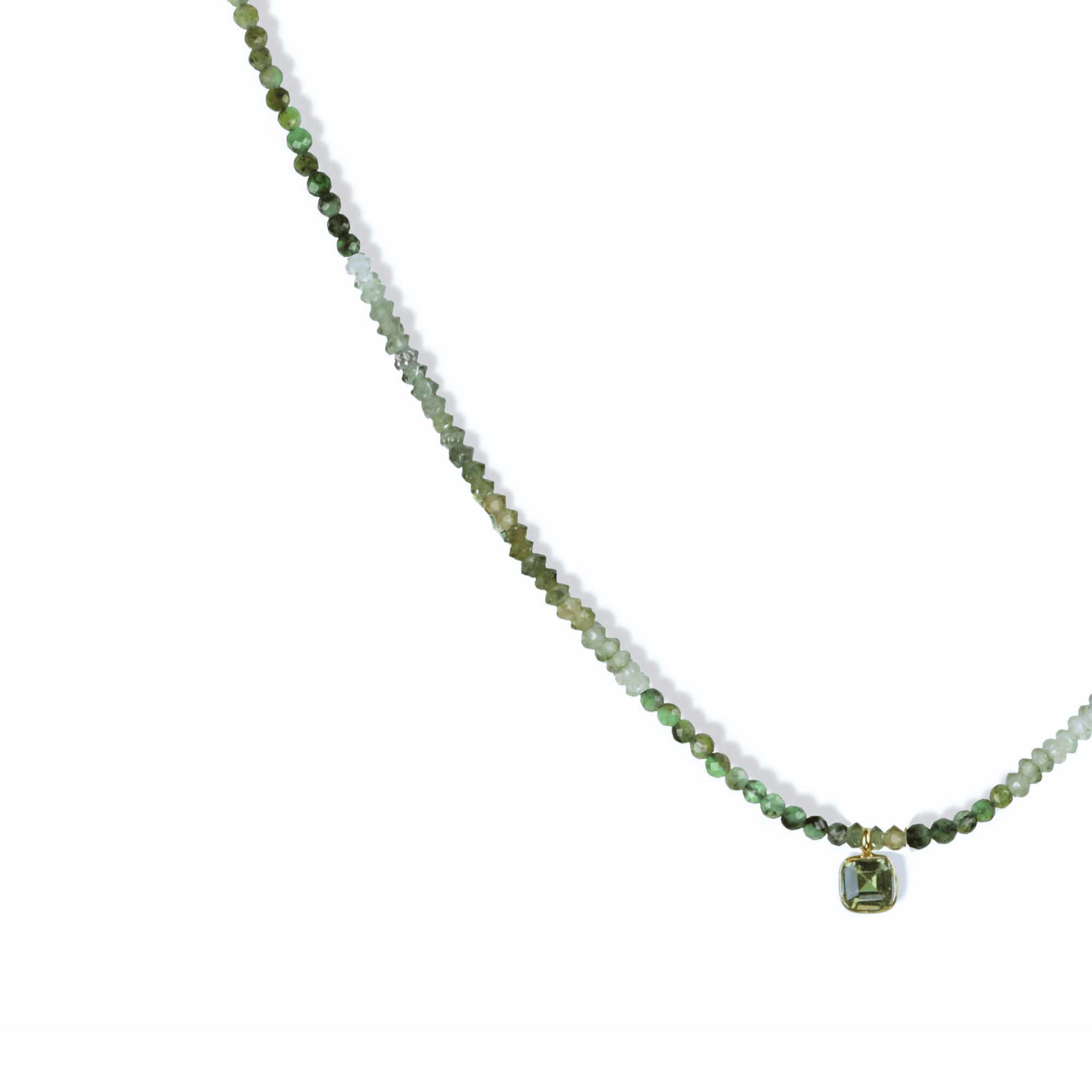 Faceted Ombre Green Tourmaline Beaded Necklace with 18K Bezel Set Green Tourmaline Pendant - Peridot Fine Jewelry - Margaret Solow Jewelry