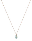 Faceted Oval Aquamarine Pendant Necklace with 18K Bezel - Set Teardrop Diamond Detail on Brown Cord - Peridot Fine Jewelry - Margaret Solow Jewelry