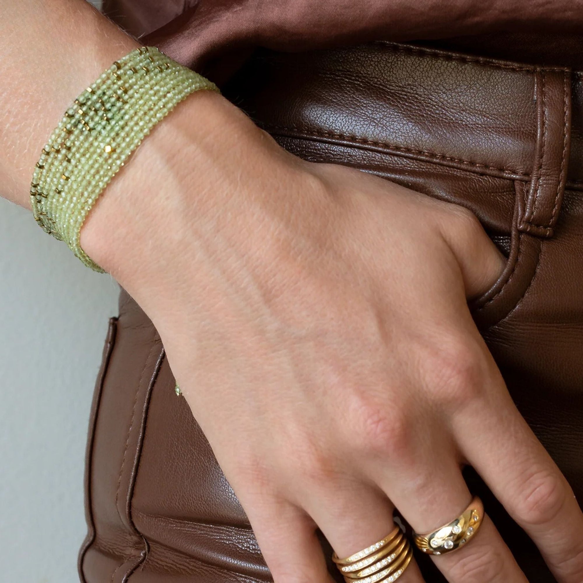 Faceted Peridot Wrap Bracelet - Peridot Fine Jewelry - Anne Sportun