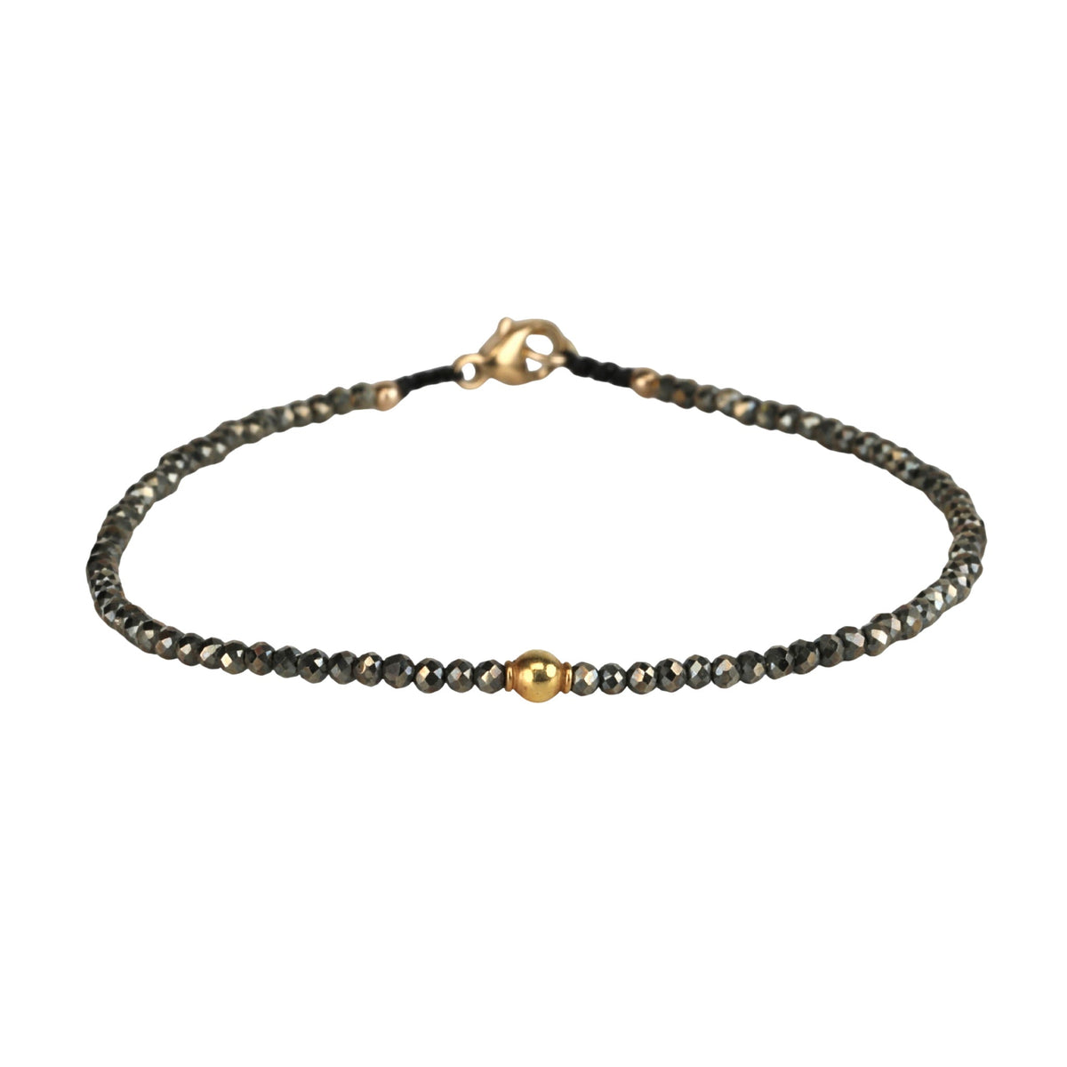 Faceted Pyrite Beaded Bracelet with 18K Round Bead &amp; Clasp - Peridot Fine Jewelry - Margaret Solow Jewelry