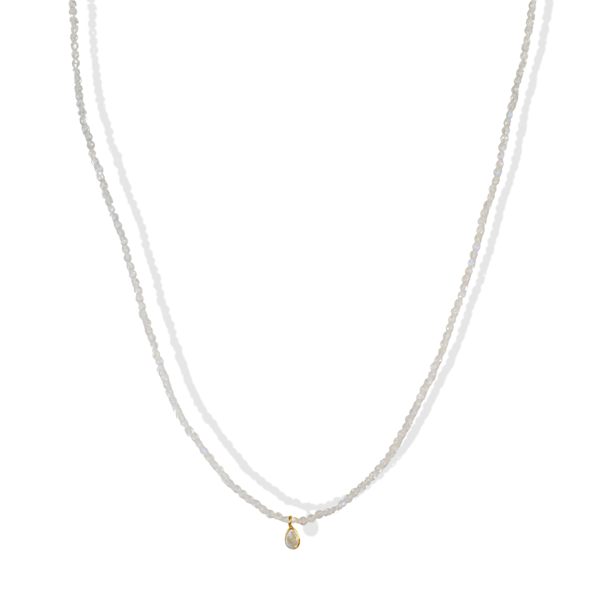 Faceted Rainbow Moonstone Beaded Necklace with 18K Bezel-Set Labradorite Charm - Peridot Fine Jewelry - Margaret Solow Jewelry