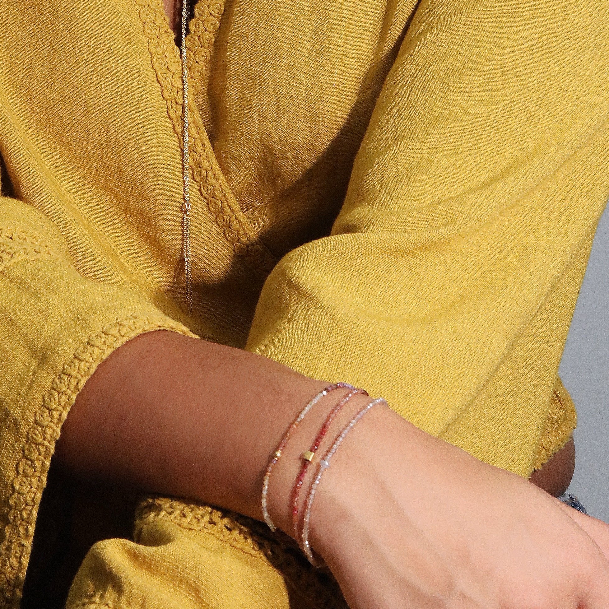 Faceted Red Ombre Sapphire Beaded Bracelet with 18K Square Bead &amp; Clasp - Peridot Fine Jewelry - Margaret Solow Jewelry