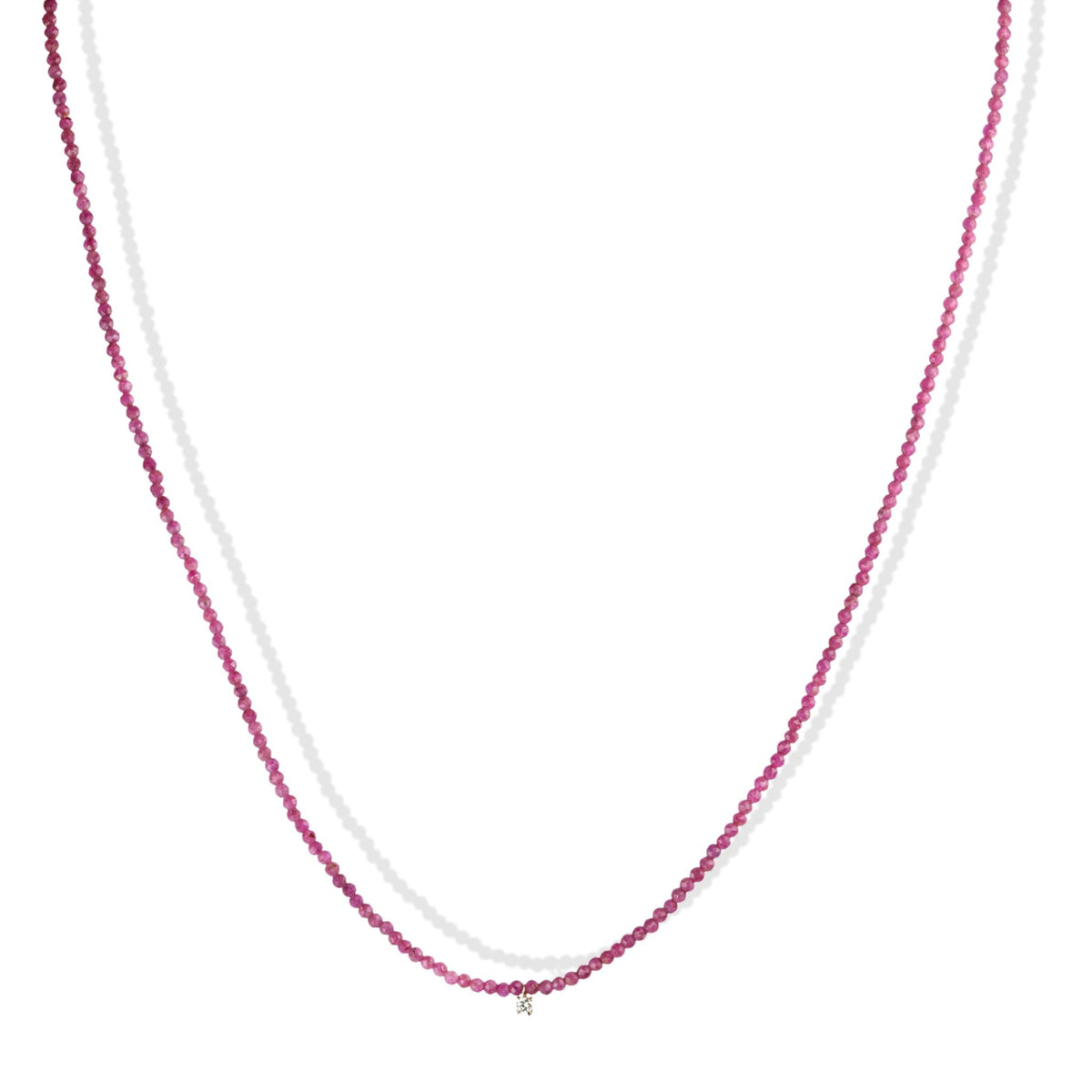 Faceted Ruby Beaded Necklace with 18K Prong-Set Diamond Charm - Peridot Fine Jewelry - Margaret Solow Jewelry