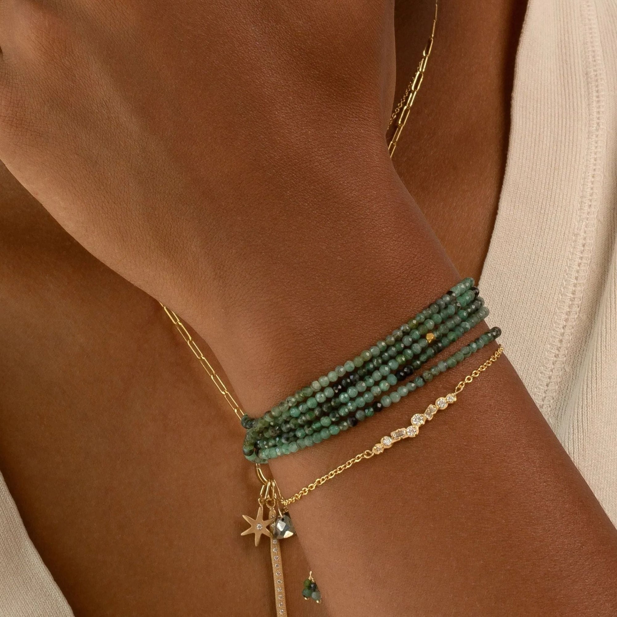 Faceted Sakota Emerald Beaded Wrap Bracelet - Peridot Fine Jewelry - Anne Sportun
