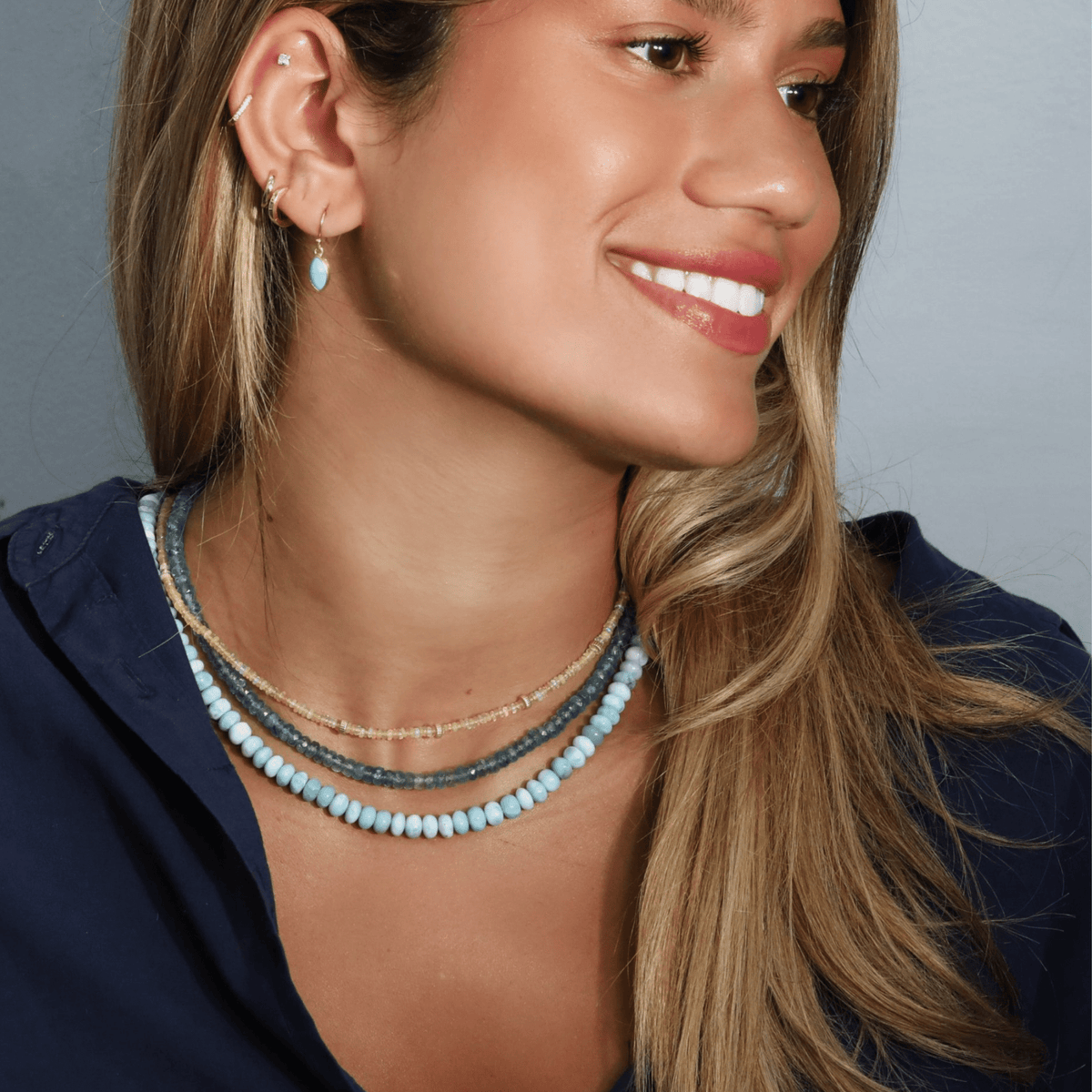 Faceted Seafoam Green Kyanite Beaded Necklace with 14K Clasp - Peridot Fine Jewelry - Zahava