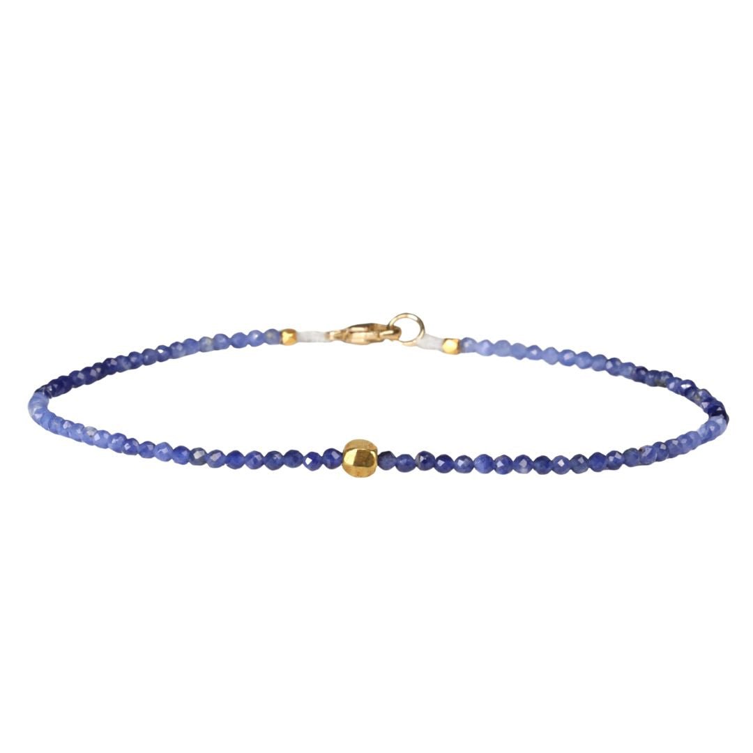 Faceted Sodalite Beaded Bracelet with 18K Rounded Cube Bead - Peridot Fine Jewelry - Margaret Solow Jewelry